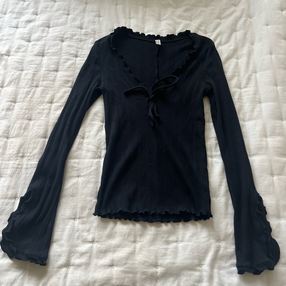 Free People Black Textured Knit Top